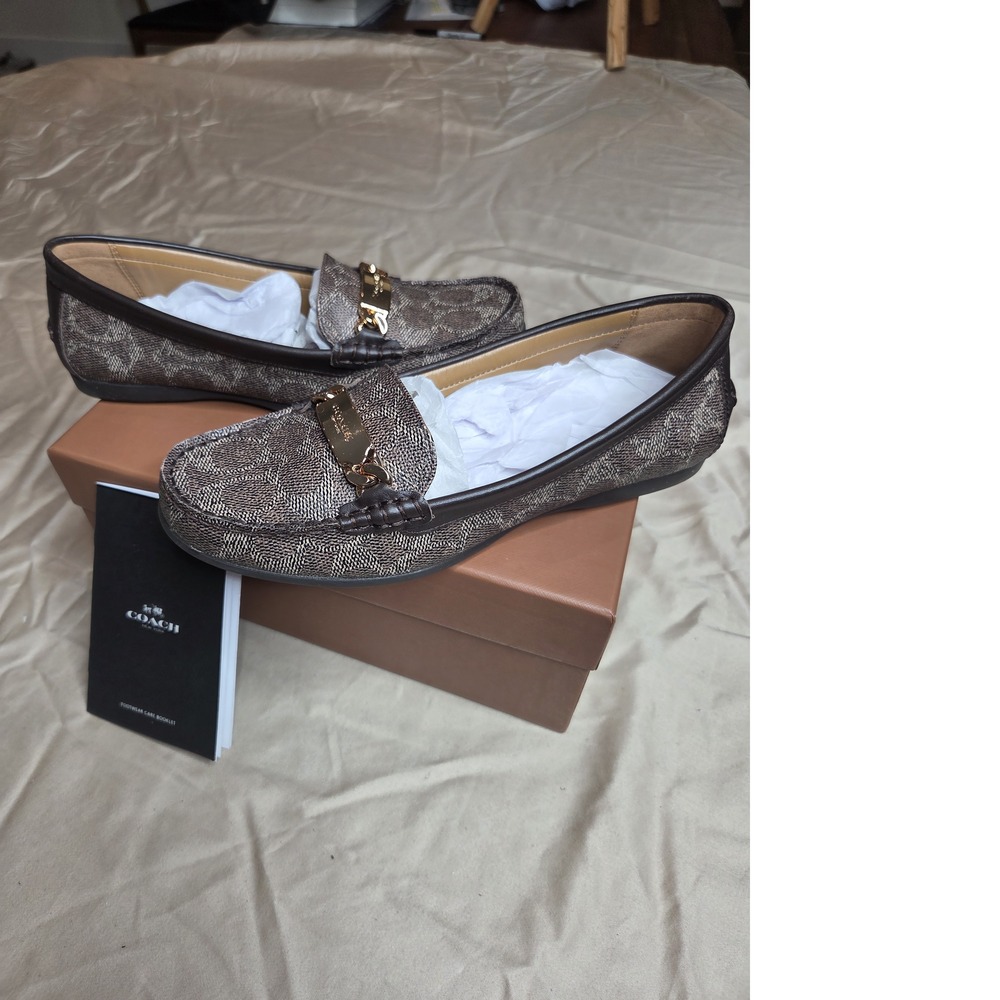 Women's Coach Metal Bit Signature Loafer Olive Brown Sz 7.5M NWT